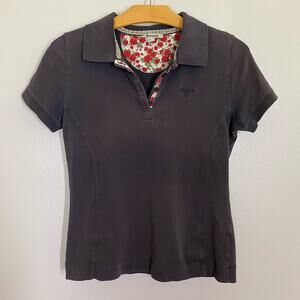 Barbour Charcoal Gray Short Sleeve Embroidered Logo Polo Shirt Womens Size 6